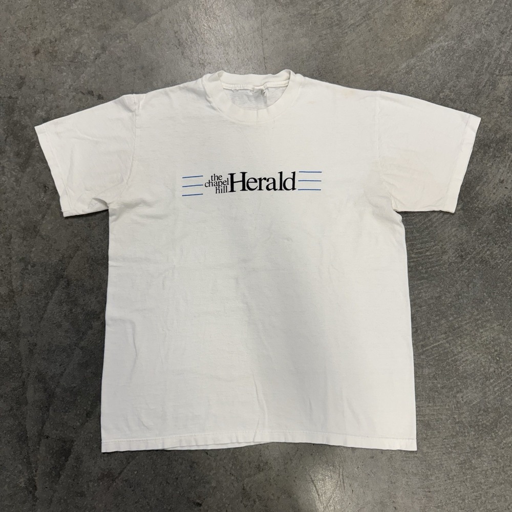 Vintage 80s Chapel Hill Herald Newspaper T-Shirt Stedman USA Large White